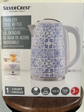 Blue Floral Stainless Steel Electric Kettle